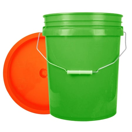 World Enterprises Bucket, 12 in H, Lime Green and Orange 5LIGRN,345ORG